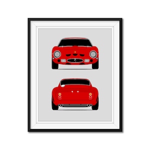 Ferrari 250 GTO (1962-1964) (Front and Rear) Inspired Car Poster Print Wall Art Decor DX1 (Unframed)