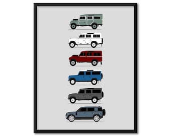 Land Rover Defender 110 (4 Door) Inspired Car Poster (Side Profile) Print Art Series I II III Generations History Evolution AX1 (Unframed)