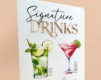 Signature Drinks Acrylic Cocktail Menu for His and Hers with artwork A4
