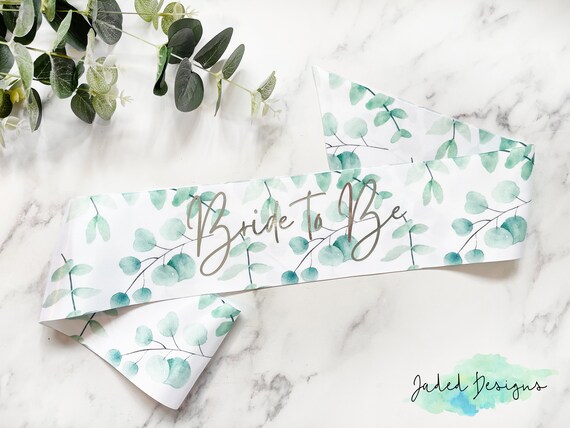 Eucalyptus Plant Leaf Print Personalised Sash  Neutral Baby