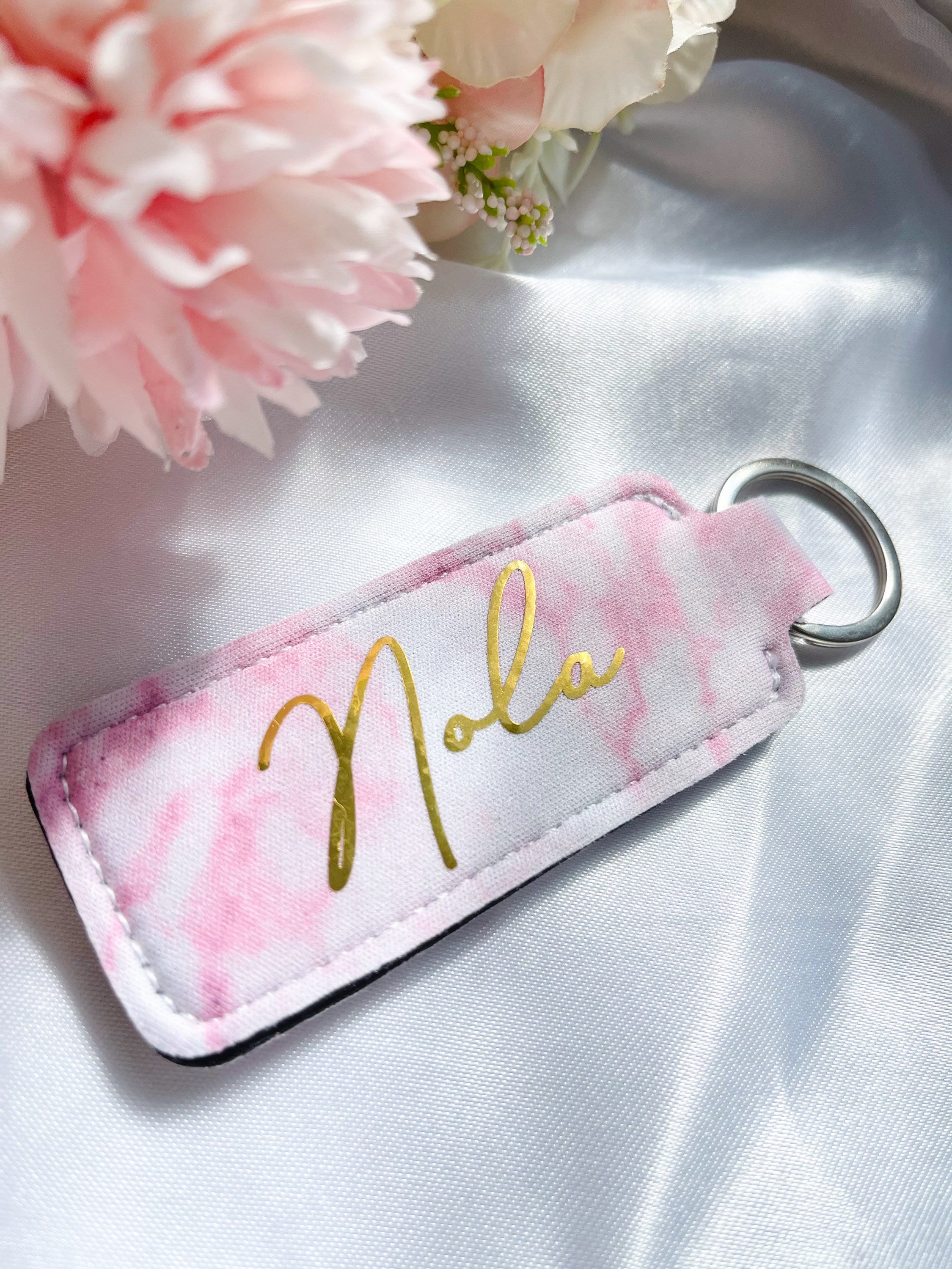 Lip Balm Keyring Holder Marble Personalised Grey and Pink Etsy UK