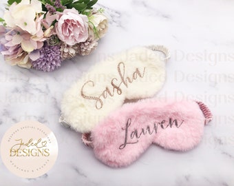 Personalised Fluffy Sleeping Eye Glitter Face Mask with Name, Silk, Satin