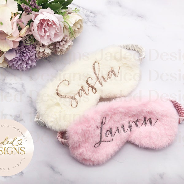 Personalised Fluffy Sleeping Eye Glitter Face Mask with Name, Silk, Satin