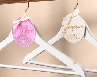 Circle Leopard Personalised Acrylic Wedding Hanger Tag Charm - Gold, Bride, Wedding, 3D Laser Cut Bridesmaid Maid of Honour Hen Party Him