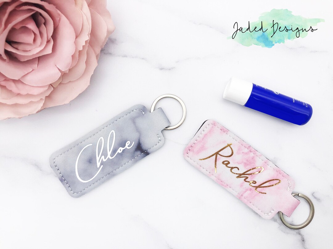 Lip Balm Keyring Holder Marble Personalised Grey and Pink Etsy