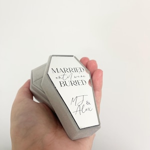Velvet and Acrylic Coffin Ring Box - Double. Personalised for weddings engagements bride and groom image 11