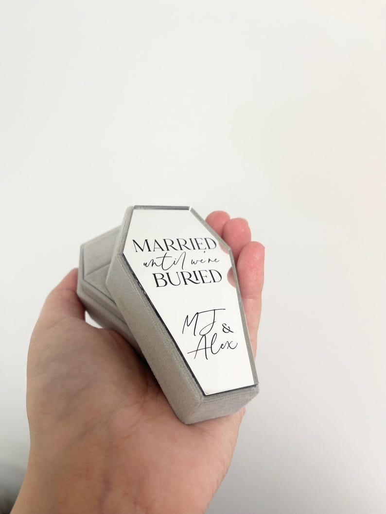 Velvet and Acrylic Coffin Ring Box - Double. Personalised for weddings engagements bride and groom image 11