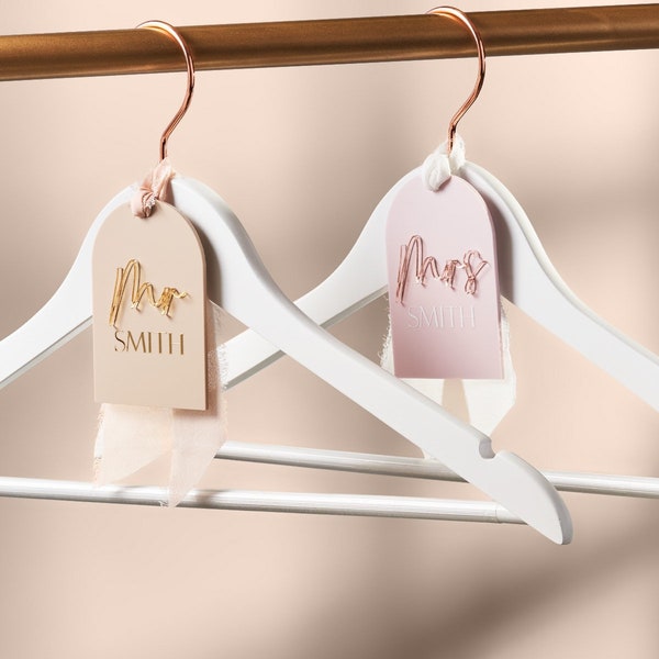 Arch Mrs Mr Gepersonaliseerde Acryl Bruiloft Hanger Tag Charm - Goud, Zilver, Bruid, Bruidegom, Bruiloft, 3D Laser Cut Achternaam Achternaam Miss