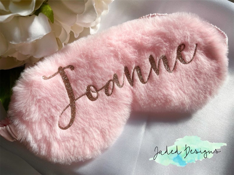 Personalised Fluffy Sleeping Eye Glitter Face Mask with Name, Silk, Satin image 4