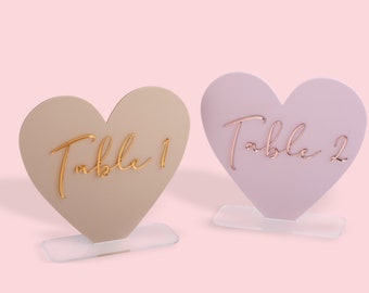 Acrylic Heart Table Numbers for Wedding Table Numbers Bridal Shower Table Numbers, Modern Table Numbers, Rose Gold Decor, Mirror Matte Baby