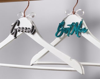 Groom/Best Man Personalised Acrylic Wedding Hanger Tag Charm - Gold, Silver, Bride, Wedding, 3D Laser Cut Mirror Groomsmen