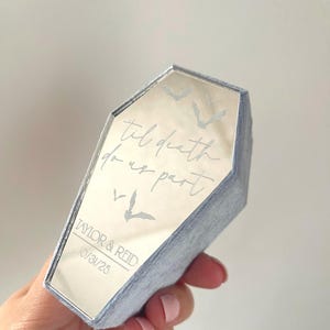 Velvet and Acrylic Coffin Ring Box - Double. Personalised for weddings engagements bride and groom image 10