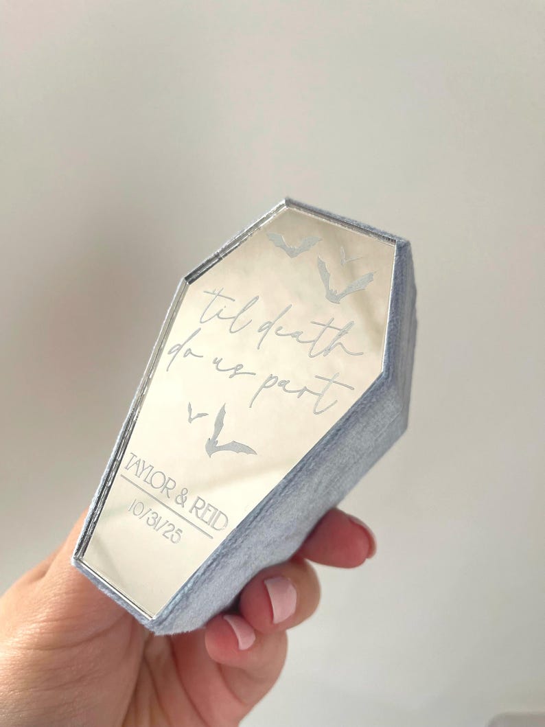 Velvet and Acrylic Coffin Ring Box - Double. Personalised for weddings engagements bride and groom image 10