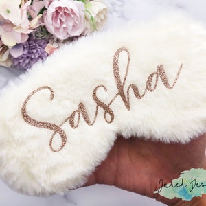 Personalised Fluffy Sleeping Eye Glitter Face Mask with Name, Silk, Satin image 3