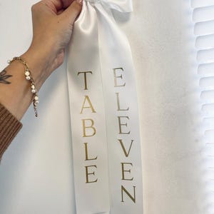 Table Numbers With Ribbon Luxe Satin Ribbon Bow Table Numbers - Uppercase Font - Etsy