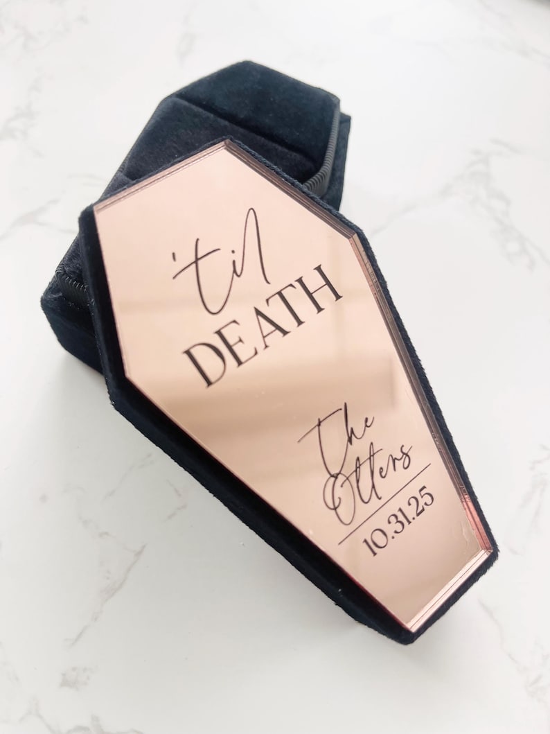 Velvet and Acrylic Coffin Ring Box - Double. Personalised for weddings engagements bride and groom image 7