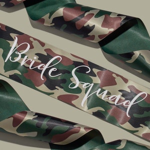 Camo Print Personalised Print Sash - Neutral Baby Shower Bridal Party Hen Do Bridesmaid Birthday Gender Camouflage Army Military Forces Wife