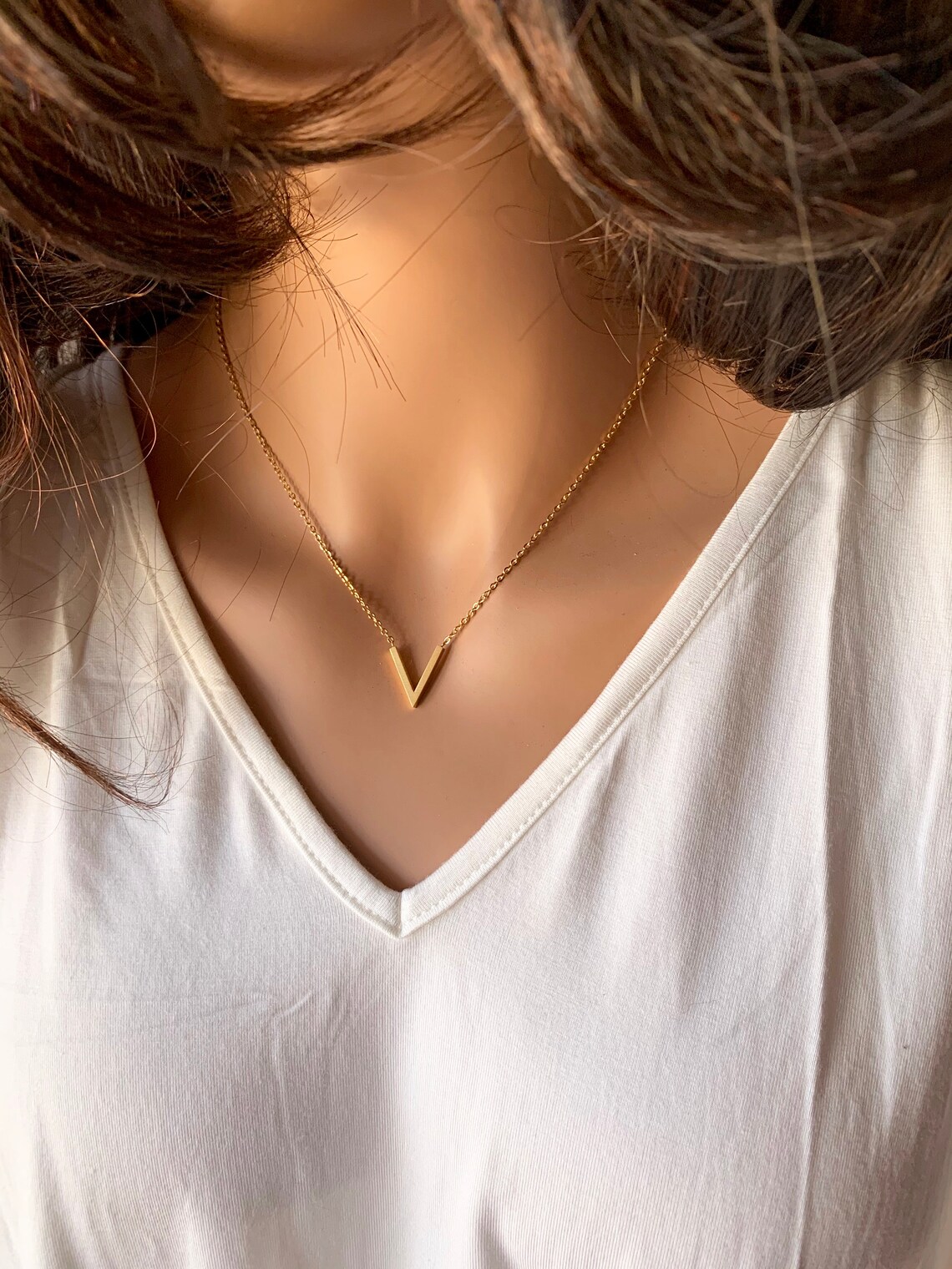 Gold V necklace V shaped pendant gold V minimalistic Etsy