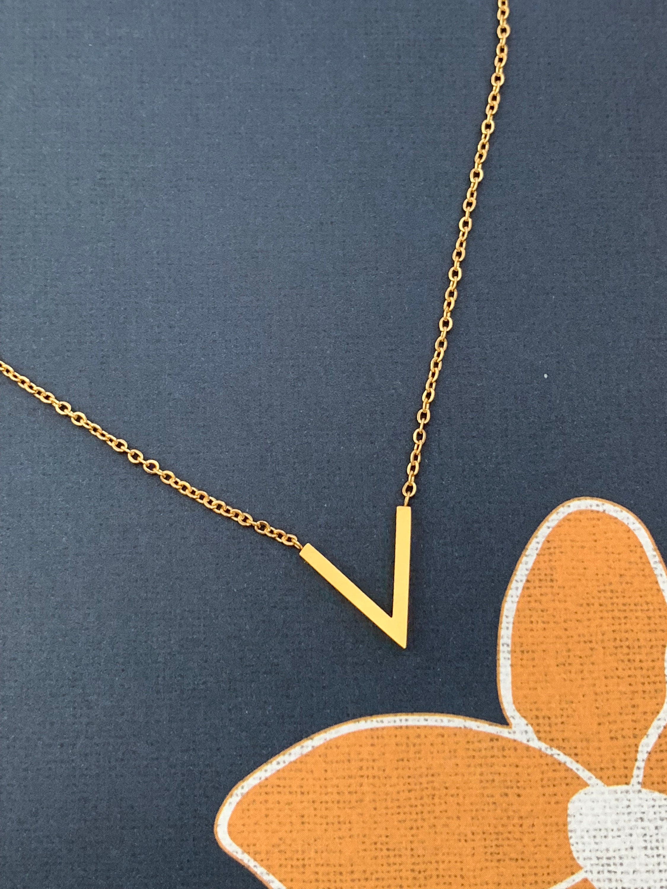Gold V necklace V shaped pendant gold V minimalistic Etsy