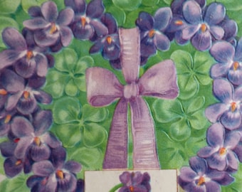 Antique French Floral Postcards – Violets and Forget-Me-Nots, 1900s (Set of 4)