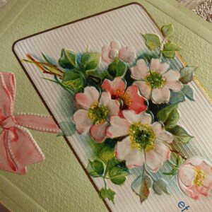 2 tarjetas vintage Wild Roses 1900s - tarjeta francesa vintage - en relieve - scrapbooking - efímera - postal vintage - souvenir d'amitie