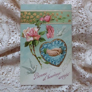 4 cartões franceses antigos dos anos 1900 - scrapbooking - ephemera - lote de cartões postais antigos - langage des fleurs - em relevo - coleção de cartões postais