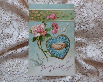 Antike französische Blumenpostkarten - Geprägte Ephemera, Scrapbooking (4er-Set)