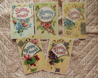 Antique French Postcards - Art Nouveau Embossed Floral Cards, 1900s