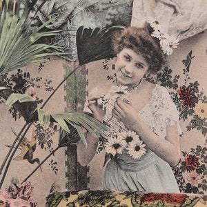 3 postales antiguas 1900 Serie "Pour savoir s'il m'aime" Coleccionables franceses antiguos - efímera - reserva de chatarra - Art Nouveau - margarita