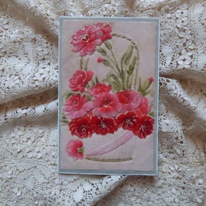 3 cartões franceses antigos da década de 1910 com apliques de veludo (3 tamanhos) - coloridos à mão - cartão de colagem francês - scrapbooking - efêmera - antigo