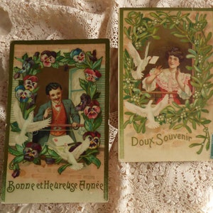 2 Cartões postais da linguagem vitoriana das flores dos anos 1900 - cartão francês vintage - scrapbooking - itens efêmeros vitorianos - cartões postais antigos verdadeiros vintage