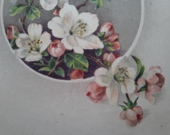 Postal francesa antigua: Tarjeta con flores en relieve Art Nouveau de la década de 1900