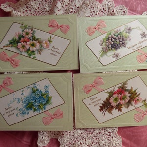 4 tarjetas antiguas de la década de 1900 - colección de postales francesas antiguas - en relieve - scrapbooking - efímera - postal antigua - souvenir d'amitie
