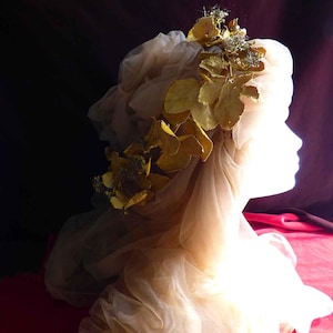 Antique French crown 1900 antique millinery - art nouveau millinery golden leaves - golden crown restored and ready to wear - vintage crown