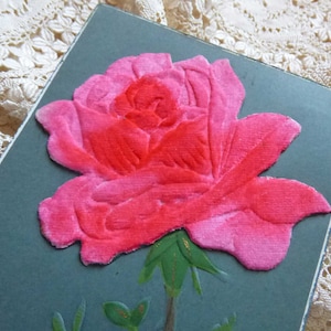 2 tarjetas francesas antiguas de la década de 1900 con apliques de rosas de terciopelo (2 tamaños) - coloreadas a mano - tarjeta de collage francesa - álbum de recortes - efímera - antigüedad