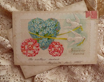 Antique French Floral Postcards – Victorian Embossed Ephemera, 1900s (Set of 4)