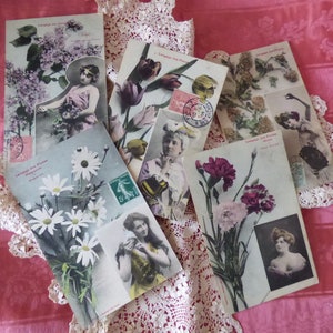 Colección de tarjetas francesas antiguas 1905 "Langage des fleurs" - coloreada a mano - tarjeta de flores - álbum de recortes - efímera - postal antigua -