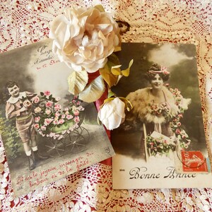 Antieke ansichtkaarten jaren 1900. Edwardiaanse rozen - vintage ansichtkaart - scrapbooking - ephemera - verzamelobjecten - franse souvenirs - rozen - aquarel