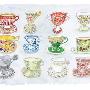 Decorative teacups. Limited edition signed Giclee print