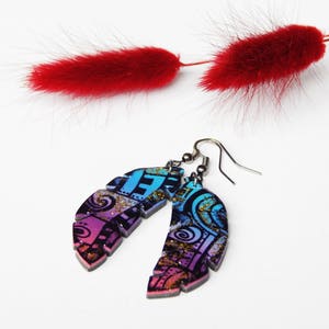 Colorful Dangle Earrings Long rainbow earrings Multicolor Polymer clay Earrings Chestnut Leaf Earrings Purple&Turquoise Earring image 1