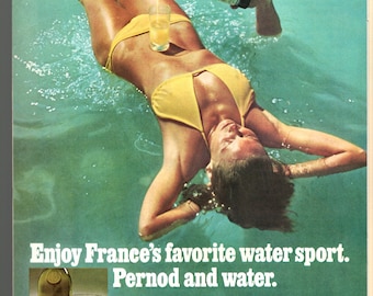 1970s Pernod 90 imported from France vintage magazine ad "France's favorite water sport 1708"