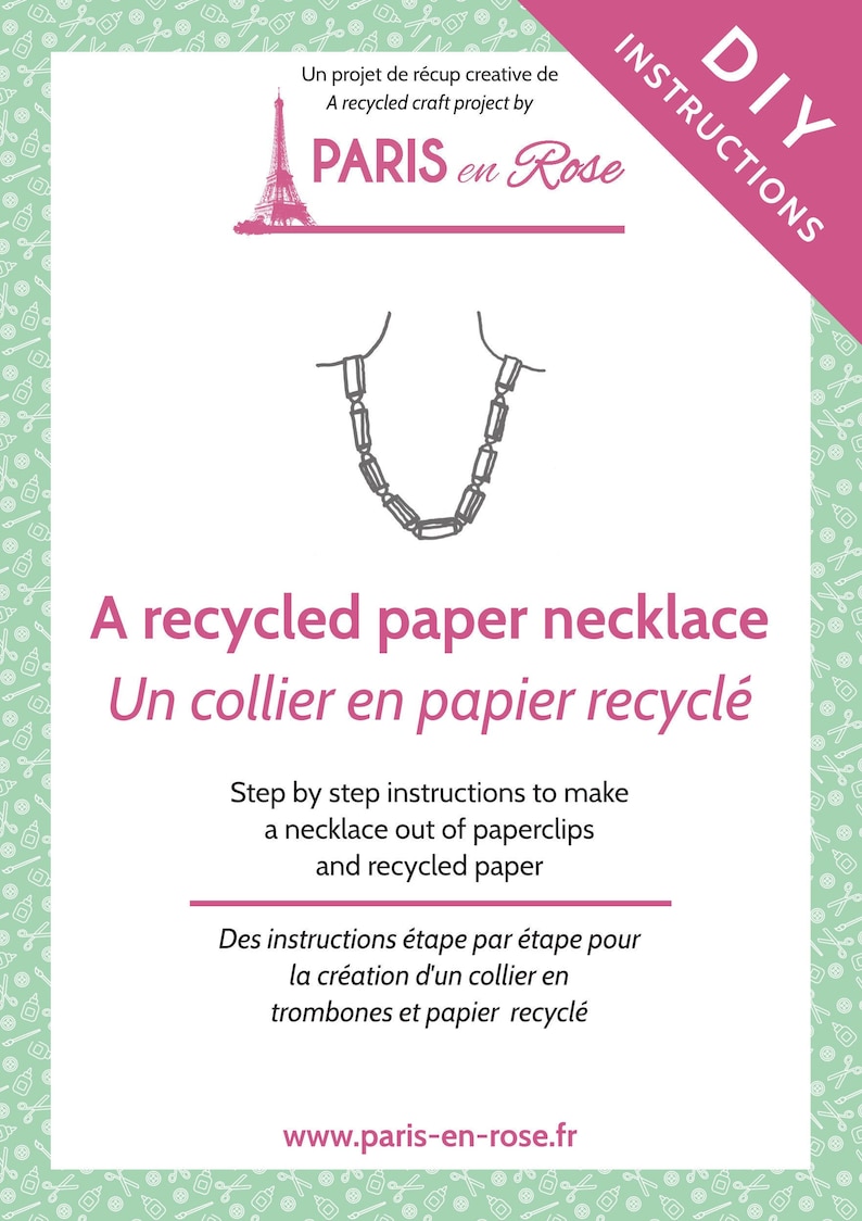 INSTRUCTION SHEET DOWNLOAD necklace made from paperclips /& recycled paper step by step pdf instructions folded paper origami diy project