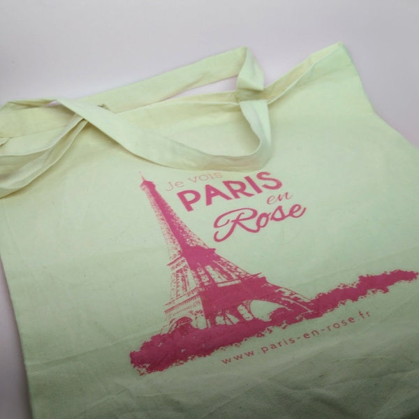 SAC en TOILE PARIS / cabas coton paris en rose serigraphié / tote bag tour eiffel / sac de courses cadeau paris je t'aime / voyage à paris