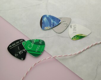 6 CREDIT CARD PLECTRUM / recycled guitar pick upcycled guitar gift / eco friendly gift for music lovers / recycled plectrum guitar accessory