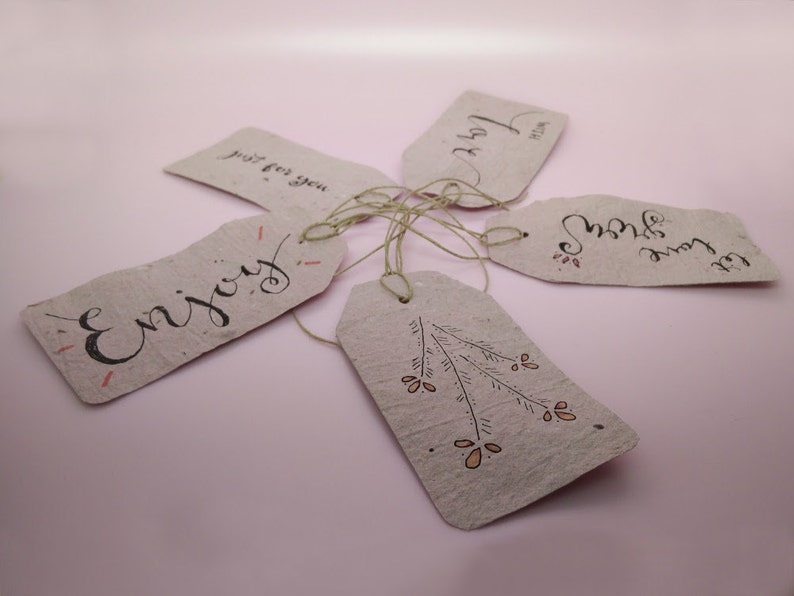 PLANTABLE PAPER gift tags / recycled paper with wildflower seeds / handmade seeded paper / plant me / eco friendly zero waste gift labels image 1