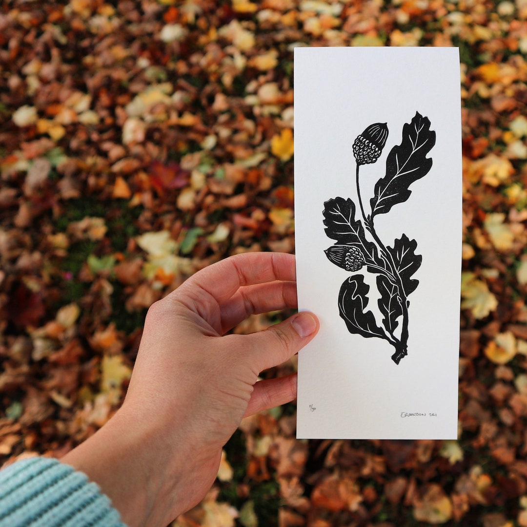Oak Leaves - Original Lino Cut Print, Woodland Nature Art - Etsy