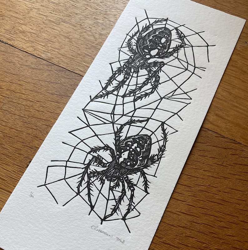 Araignées impression originale découpée en lino image 2