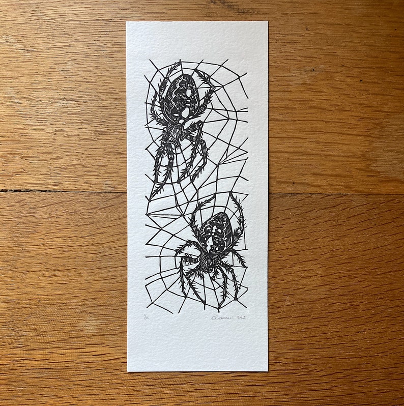 Araignées impression originale découpée en lino image 1