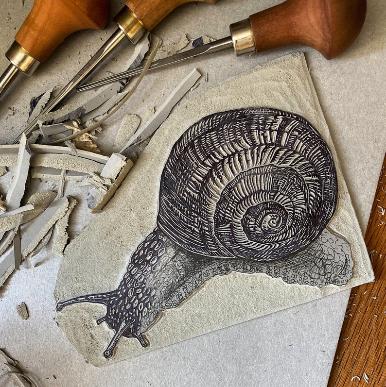 Snail - Original Lino Cut Print - Etsy