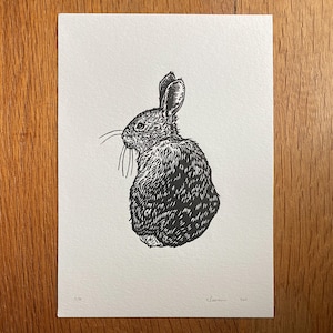 Bunny - original lino cut print